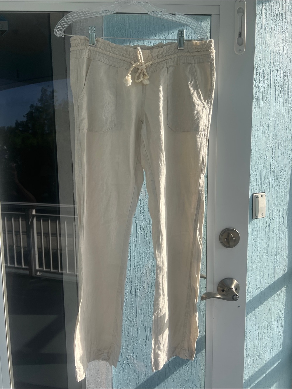 Roxy Cream Straight-Leg Drawstring Pants